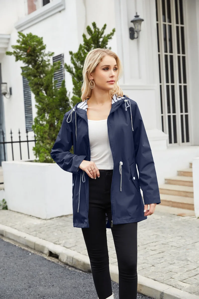 Women Outdoors Windbreaker Coat Black Raincoat Fall Long Sleeve Jackets - Image 22