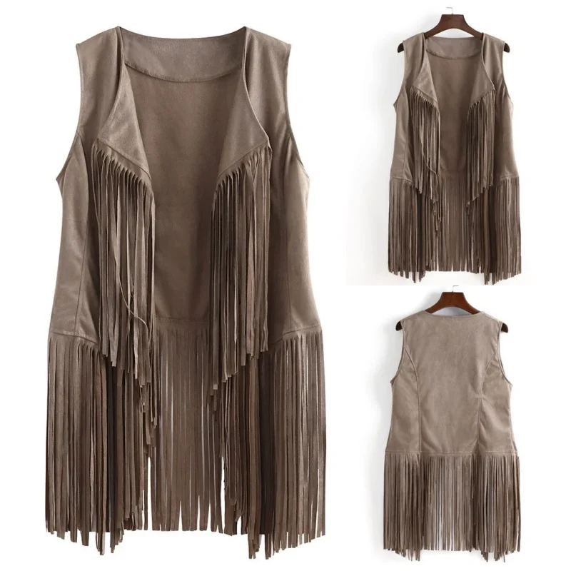 Women Suede Cardigan Waistcoat Outerwear Spring Fashion - Image 17