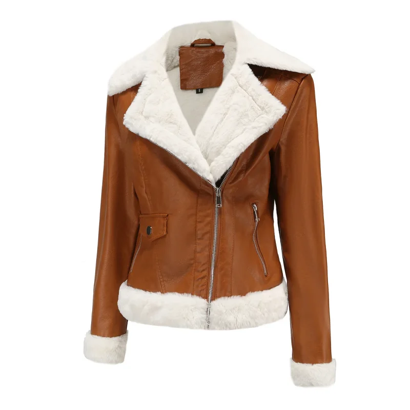 Winter Fleece Lined Thick Warm Leather Jacket Women - Image 12