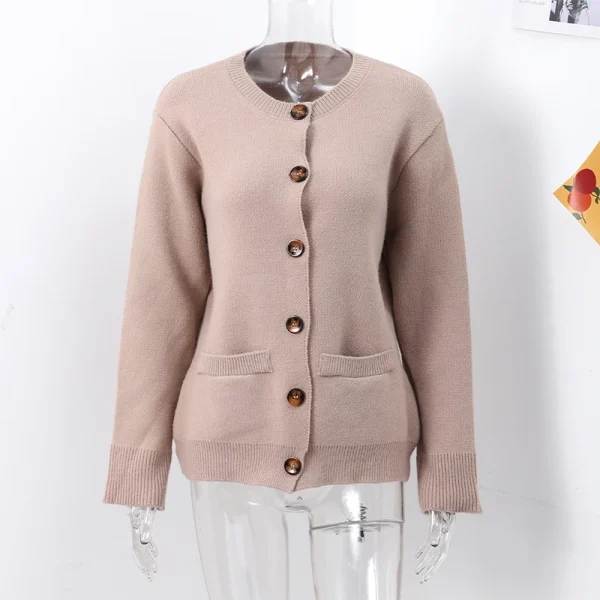 Casual Knit Single Breasted Cardigan Women Long Flare Sleeve Slim Round Neck - Image 5