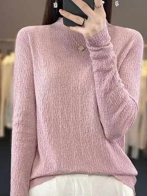 Wool Soft Sweater Half-high Collar Wrinkle