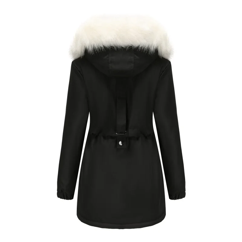 Women Faux Fur Collar Hooded Long Sleeve Fleece Thick Warm Jacket - Image 6