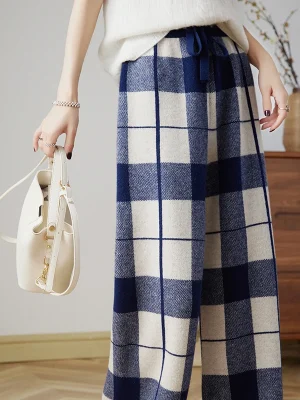 Wool Wide-Leg Pants Women High Waist