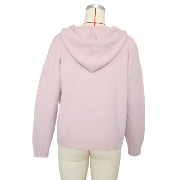 Pink Hooded Zipper Cardigan 2024 Korean Fashion - Image 3