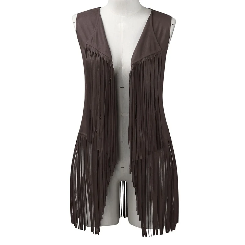Women Suede Cardigan Waistcoat Outerwear Spring Fashion - Image 7