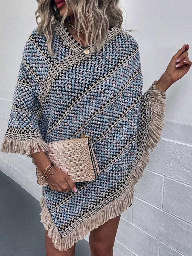 Sweater Coat Women Oversize Loose Knitted Poncho Female - Image 4