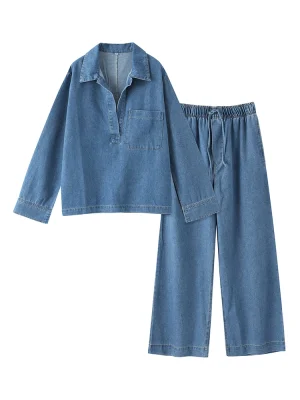 Denim Casual Top Two Piece Sets