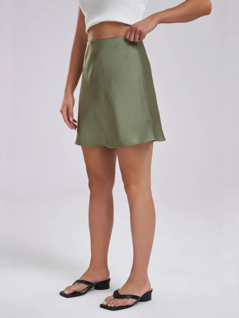Women's Summer Black Elastic High Waist Satin Skirt - Image 8