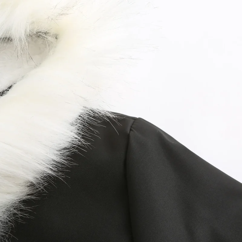 Women Faux Fur Collar Hooded Long Sleeve Fleece Thick Warm Jacket - Image 8