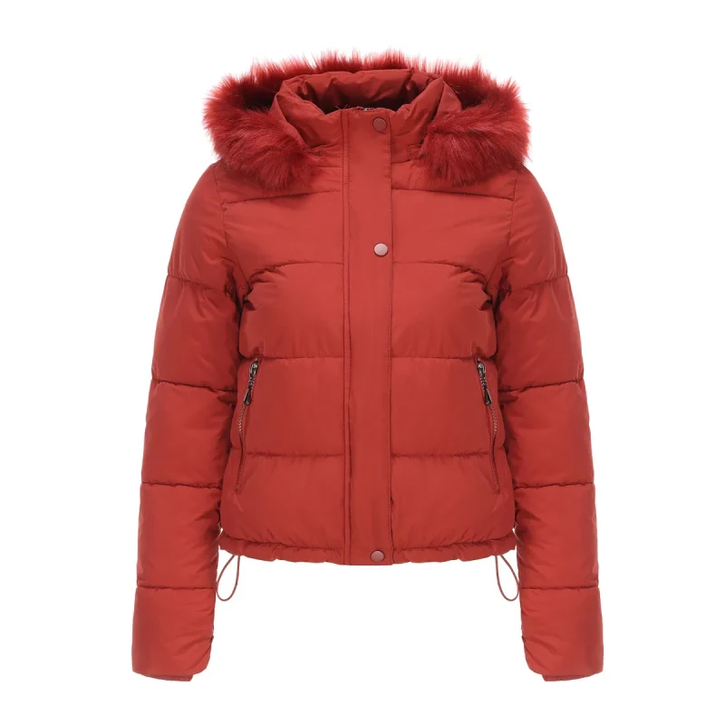 Women Jacket Winter 2023 Hooded Fur Collar Thick Warm Cotton - Image 3