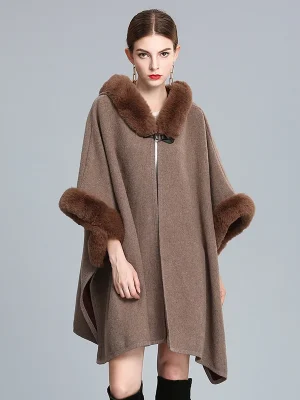 Hooded Shawl Cloak Women Wool Blends Coat Tweed Jacket Casual Cardigan Capes