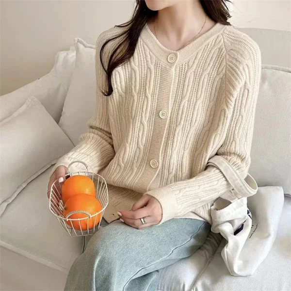 Korean Fashion Solid Knitted Cardigan Women Autumn - Image 3