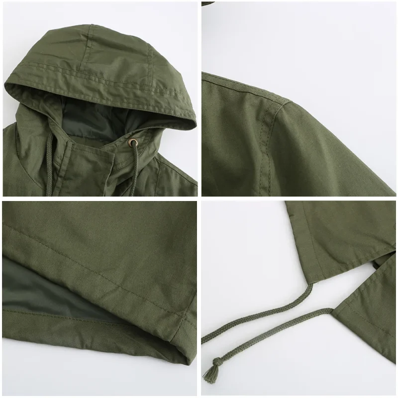 Fashion Trench Coats Women 2024 Solid Color Loose Zipper Hooded Jackets - Image 12