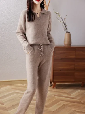 Winter Cashmere Sweater Women’s Suit Lapel Knit