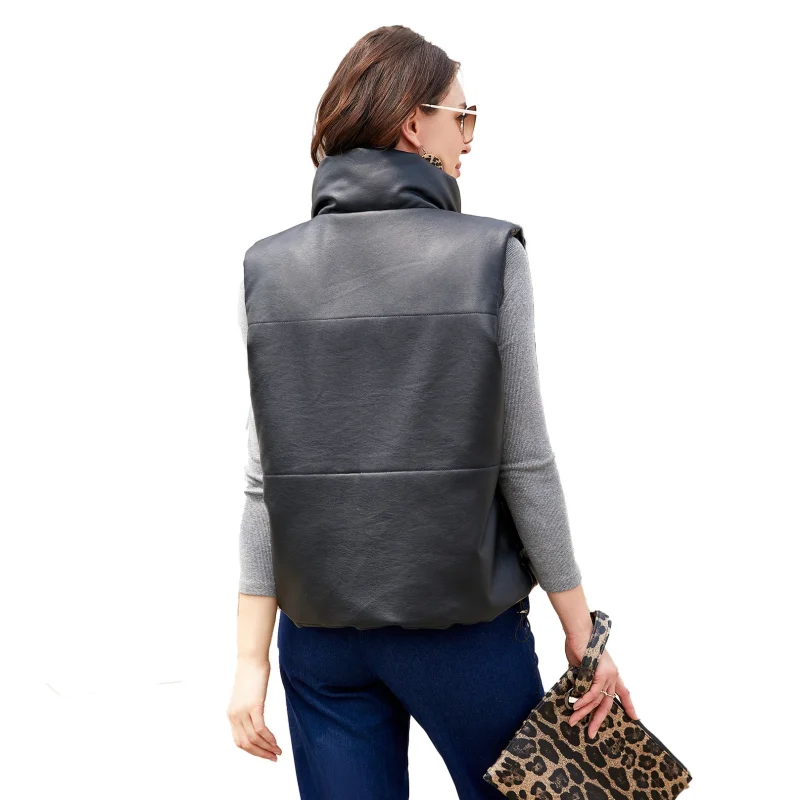 Winter Pu Leather Vest Cotton Coat Single Breasted Sleeveless Jackets - Image 6