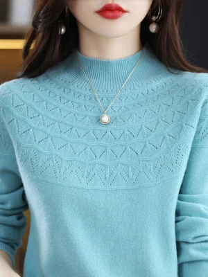 Wool Sweater Women’s Hollow Knitted Pullover