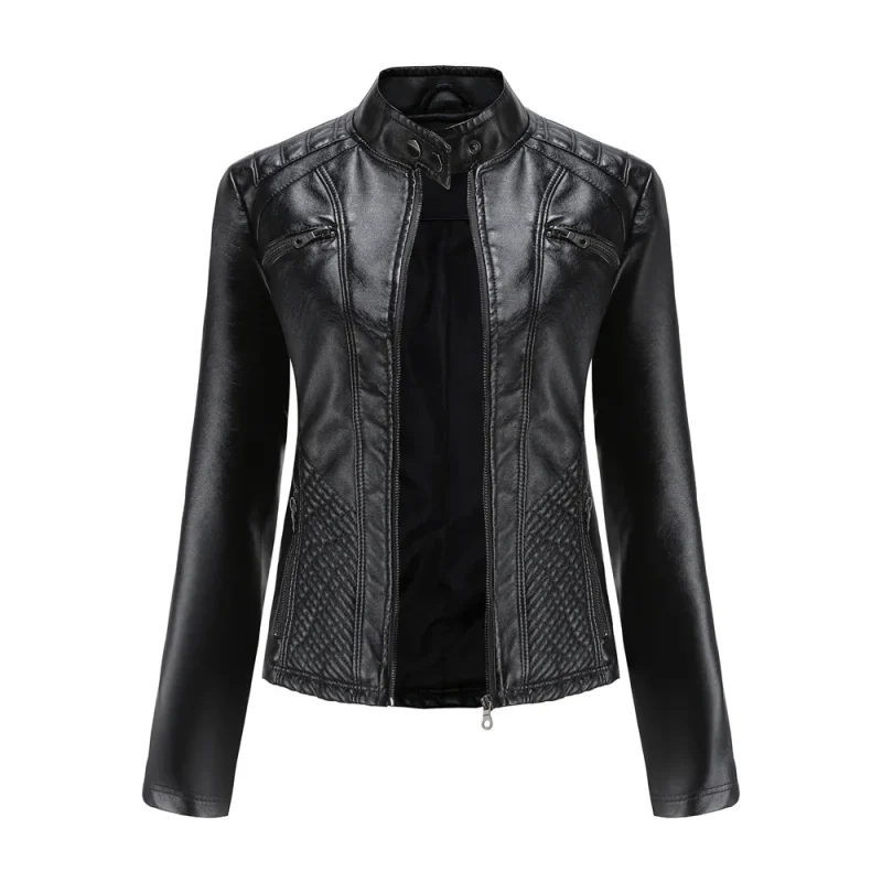 Leather Jacket Fashion Casual Streetwear Coats Office Lady - Image 2