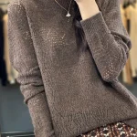 Wool Sweater Round Collar Diamond Square Hollow - Image 13