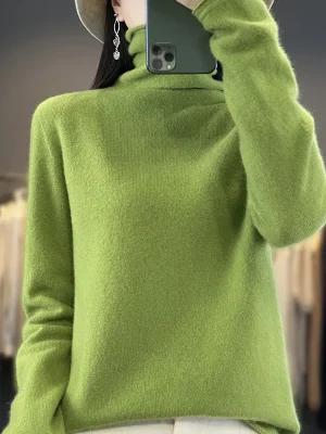 Curled Pile Collar Warm Pullover Long Sleeve Cashmere Knitwear