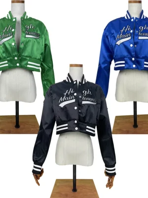 Autumn Letter Embroidery Short Jacket For Women Sexy Streetwear