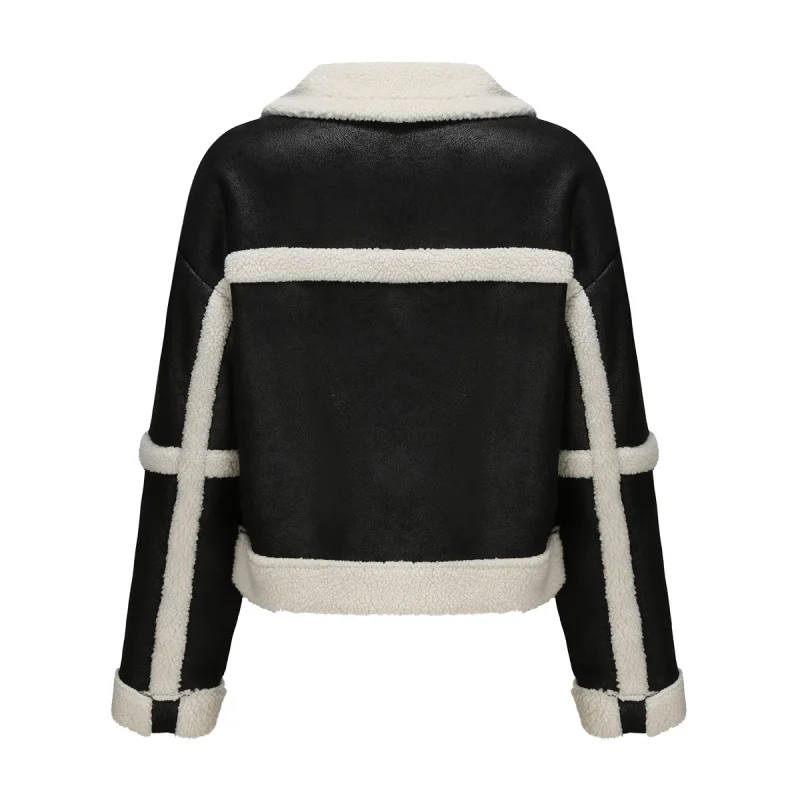 Fashion Warm Black Suede Jacket Women Autumn - Image 3