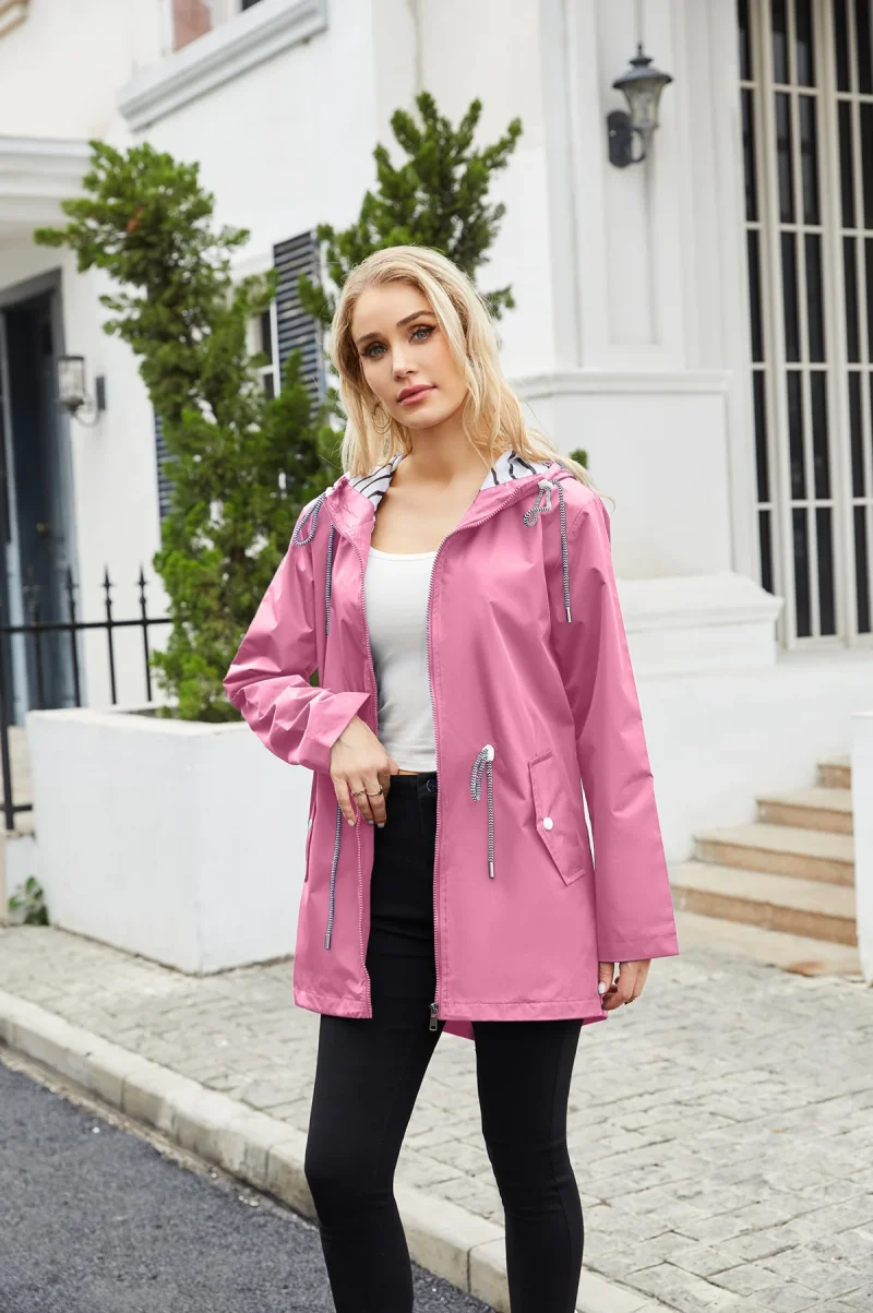 Women Outdoors Windbreaker Coat Black Raincoat Fall Long Sleeve Jackets - Image 18