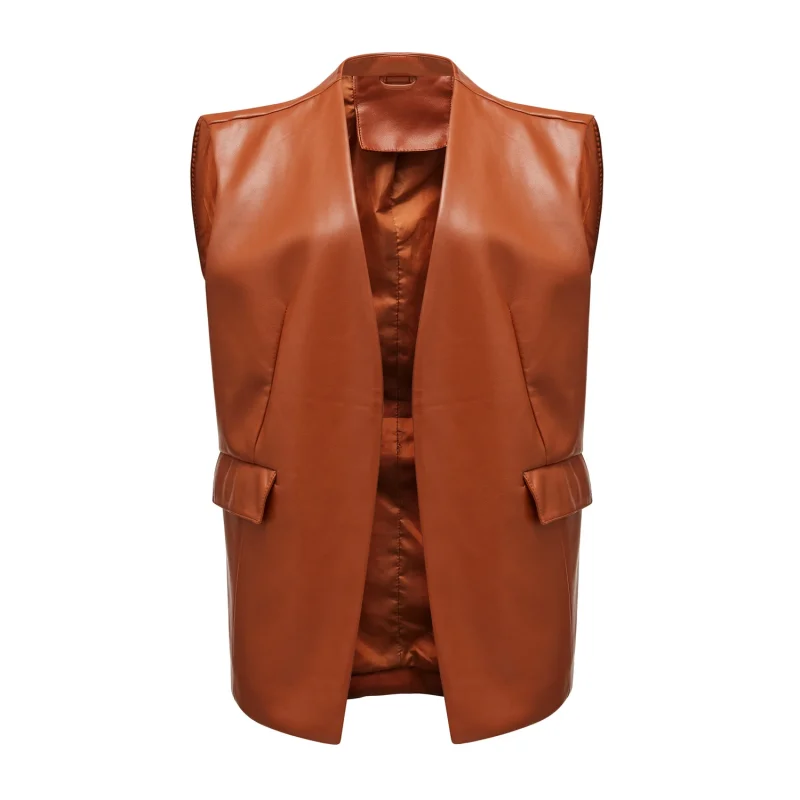 Sleeveless PU Leather Vest Women's Fashion Loose Waistcoat - Image 11