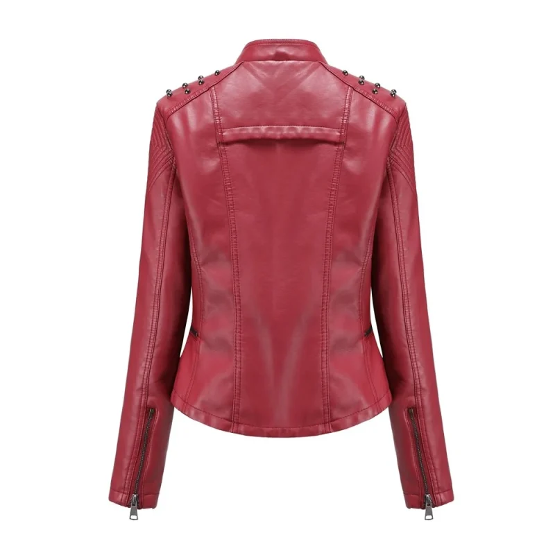 Winter Female Pu Faux Leather Jacket Zipper Rivet Fashion Motorcycle Outwear - Image 4