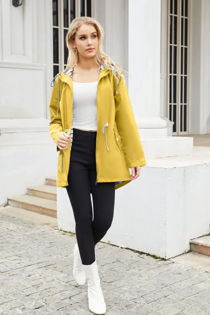 Women Outdoors Windbreaker Coat Black Raincoat Fall Long Sleeve Jackets - Image 21