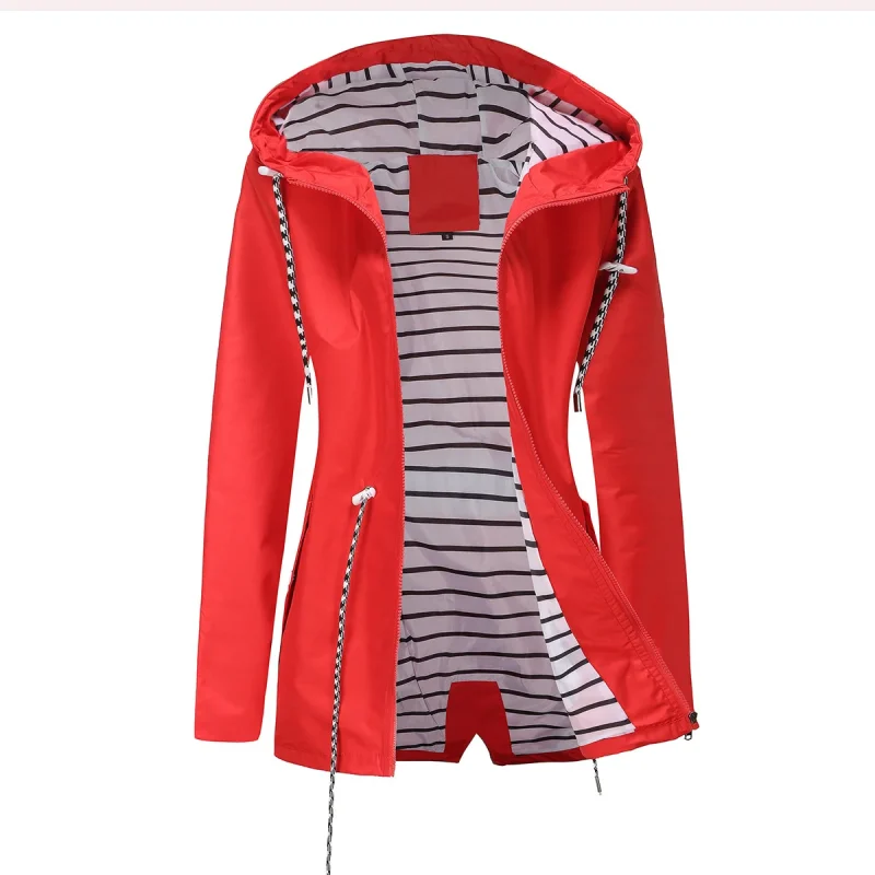 Women Outdoors Windbreaker Coat Black Raincoat Fall Long Sleeve Jackets - Image 12
