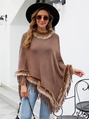 Knitted Tassel Cape For Women Autumn Shawl Over Coat