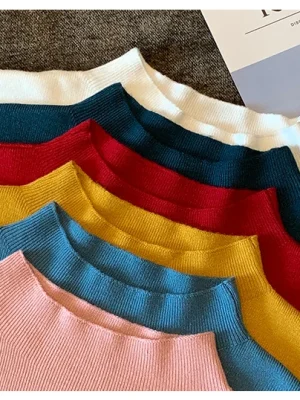 Sexy Knitted Turtleneck Sleeveless T-Shirts Tops