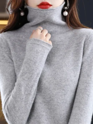 Wool Cashmere Sweater Women’s Pullover Long Sleeve Autumn and winter High Stacked Collar Knitted Sweater High Quality Jumper Top