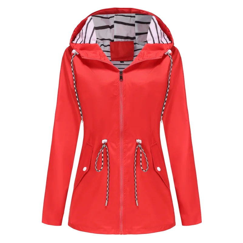 Women Outdoors Windbreaker Coat Black Raincoat Fall Long Sleeve Jackets - Image 13