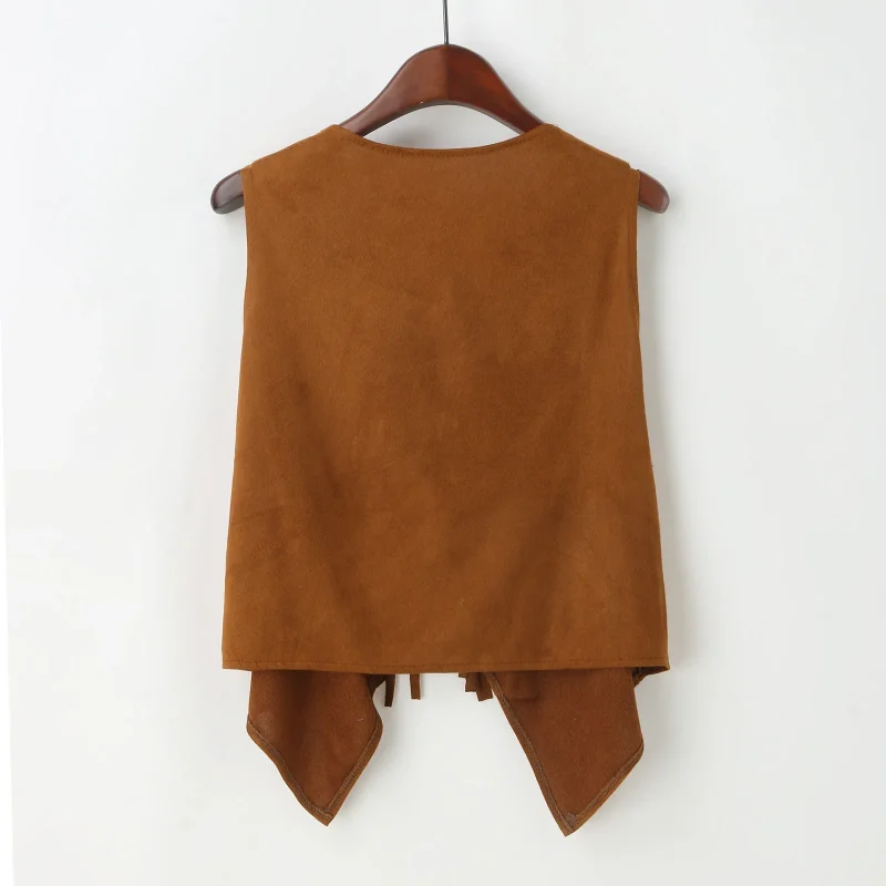 Summer Suede Vest Women's Short Cardigan Waistcoat Fringe Cape - Image 8