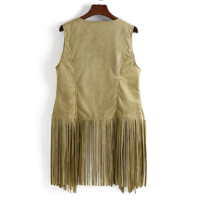Women Suede Cardigan Waistcoat Outerwear Spring Fashion - Image 9