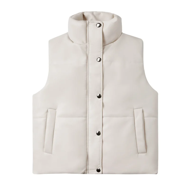 Winter Pu Leather Vest Cotton Coat Single Breasted Sleeveless Jackets - Image 4