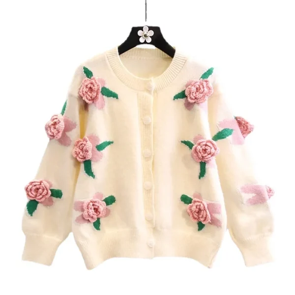 Korean Fashion Three Simensional Flower Knitted Cardigan