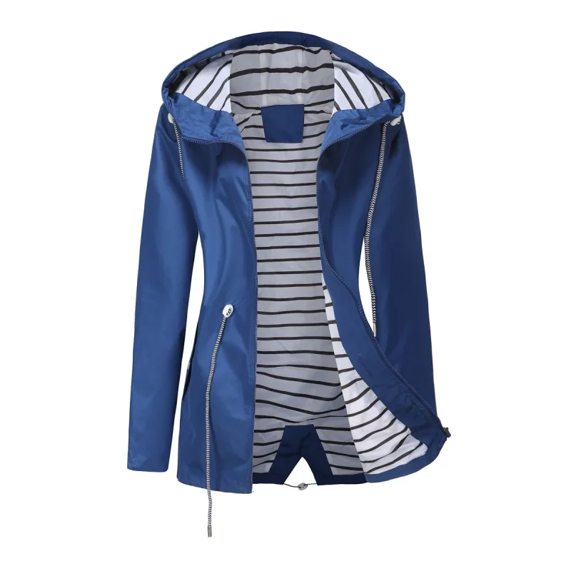 Women Outdoors Windbreaker Coat Black Raincoat Fall Long Sleeve Jackets