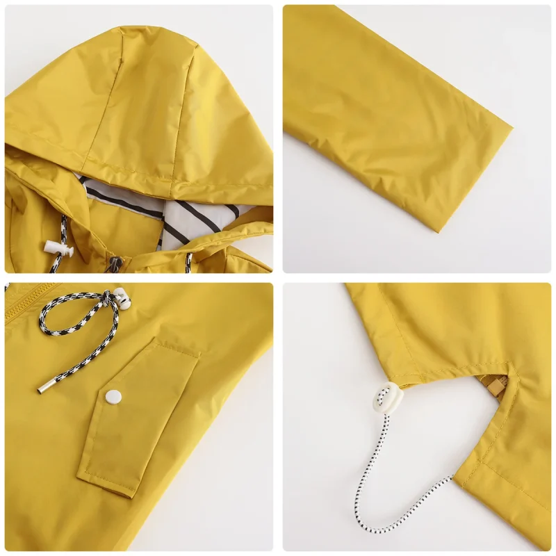 Women Outdoors Windbreaker Coat Black Raincoat Fall Long Sleeve Jackets - Image 10