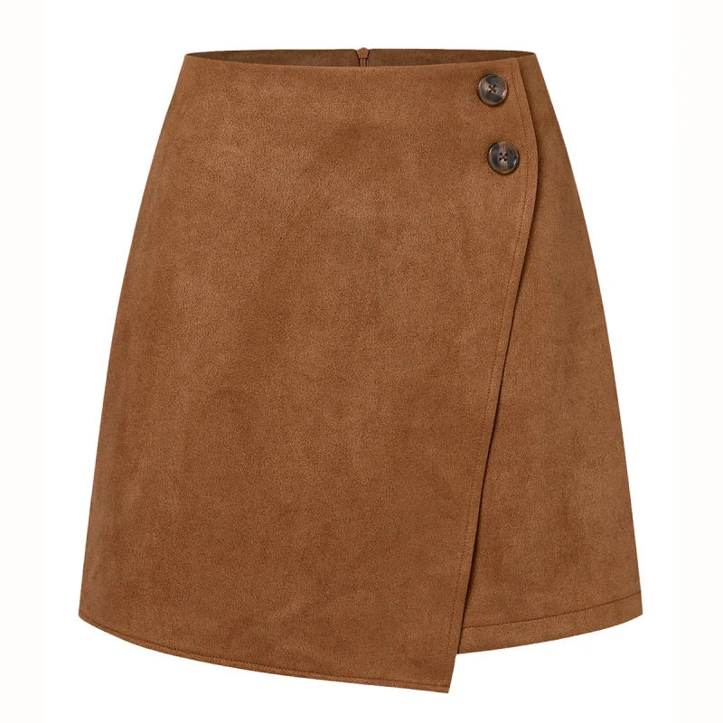 Winter Suede Irregular Skirt Solid Color High Waist Zipper Button - Image 2