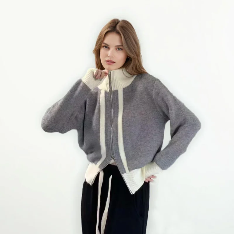 Zipper Knitted Cardigan Outerwear Women Korean Fashion Autumn - Image 7