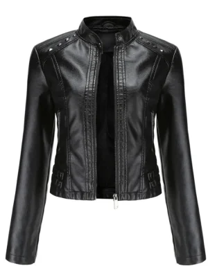 Faux Leather Jackets Zipper Rivet Short Basic Coat Fashion