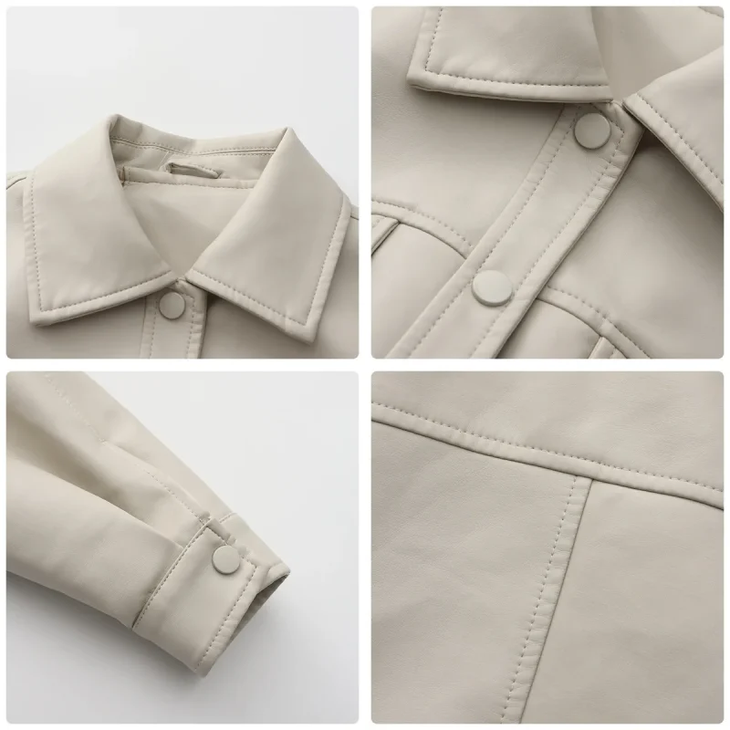 Autumn Short Leather Jacket Coats Women Long Sleeve - Image 9