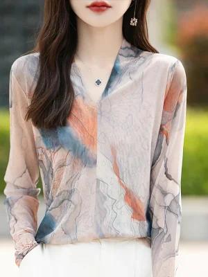 Woman Shirt Chinese Ink Painting Printing Tops