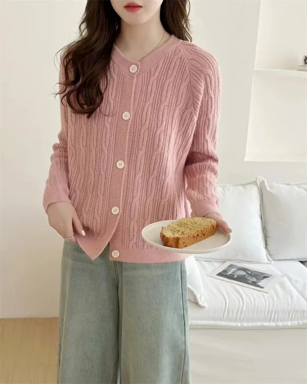 Korean Fashion Solid Knitted Cardigan Women Autumn - Image 8