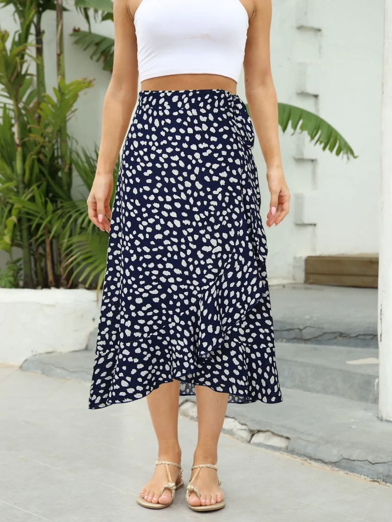 Women 2024 Summer Beach Boho Irregular A Line Casual Fairycore Midi Skirts - Image 9