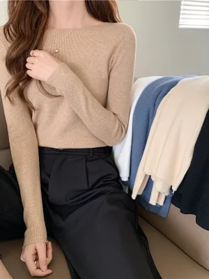 Winter Women Sweaters Slash Neck Slim Knitted Pullovers