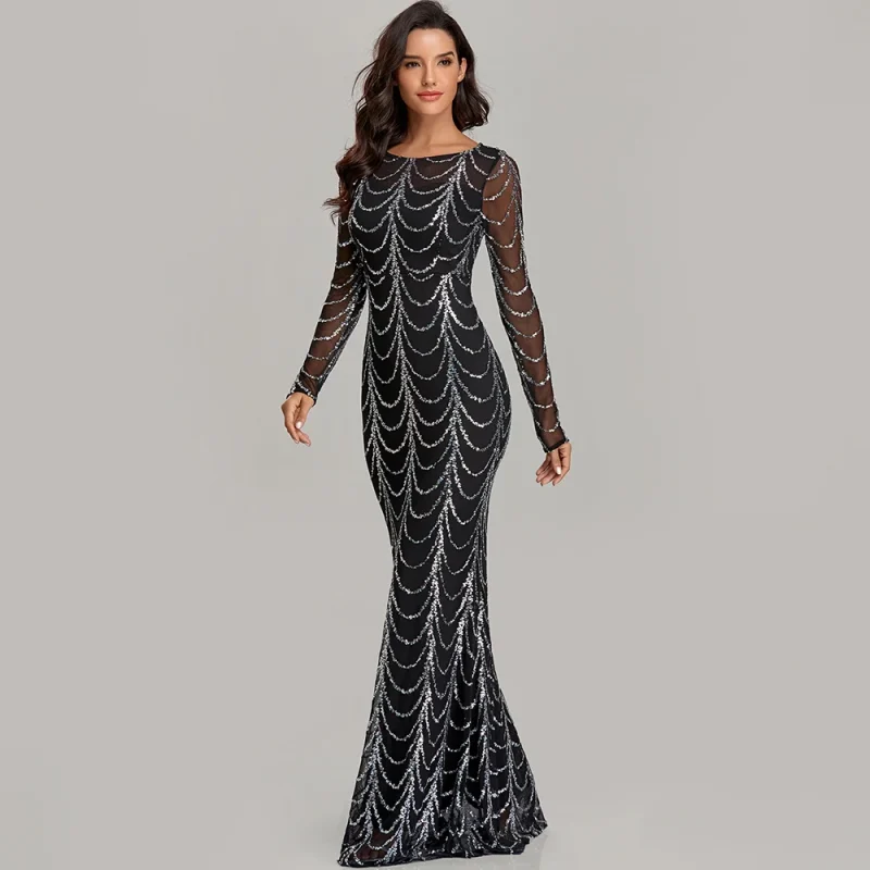 Sexy vintage Green Sequin Bodycon Maxi Party Dress - Image 14