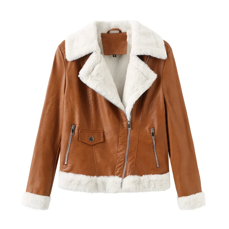 Winter Fleece Lined Thick Warm Leather Jacket Women - Image 3